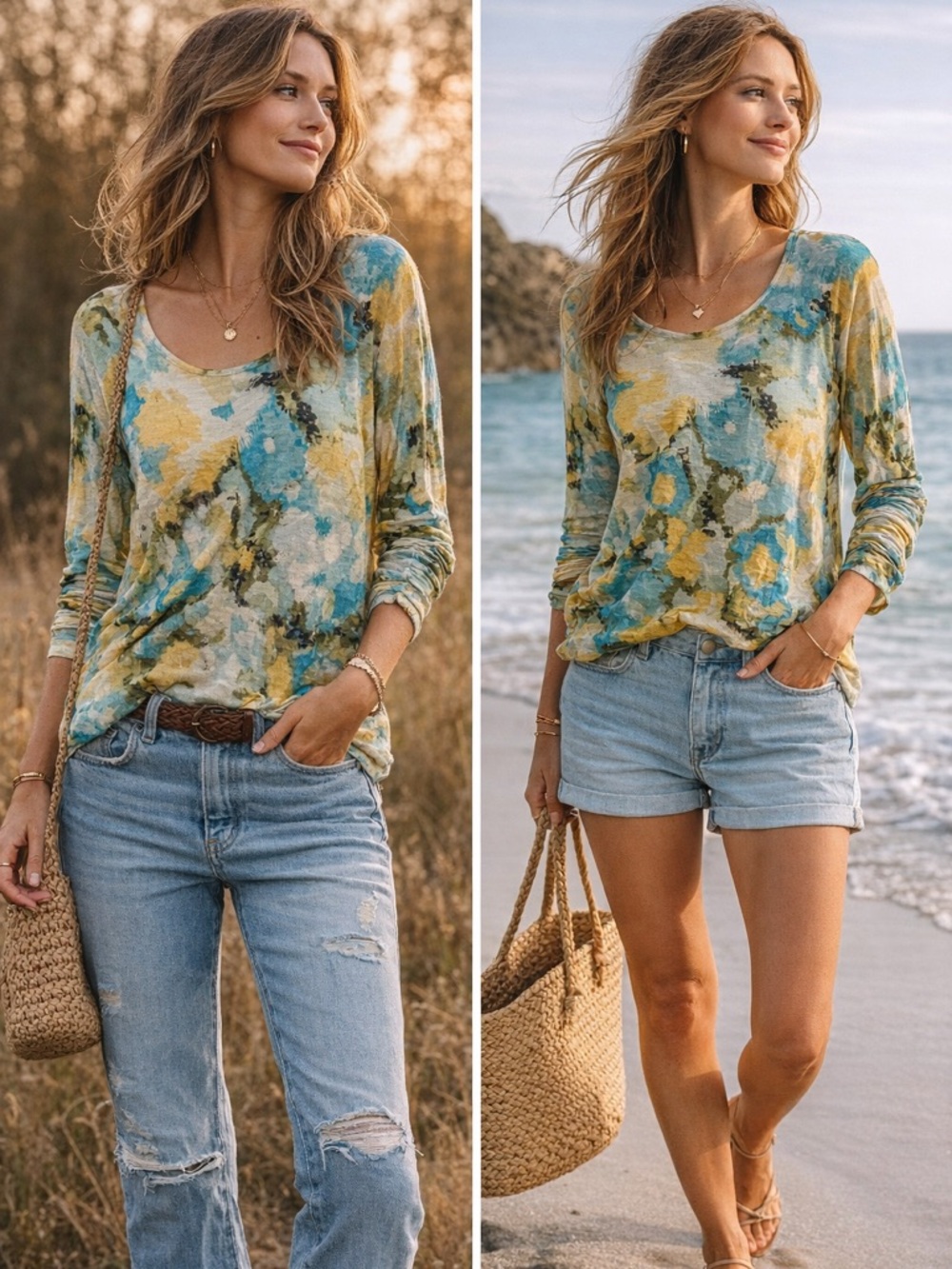 Belford 100% Silk XL Abstract Print Lightweight Boho Top